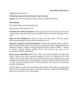 Morphology Captures Diet and Locomotor Types in Rodents Authors: Luis D