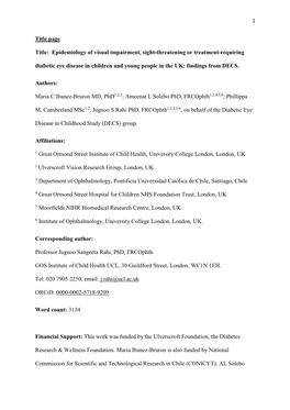 Epidemiology of Visual Impairment, Sight-Threatening Or Treatment-Requiring Diabetic Eye Disease in Children and Young People in the UK: Findings from DECS