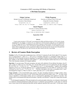 Counter-Mode Encryption (“CTR Mode”) Was Introduced by Difﬁe and Hellman Already in 1979 [5] and Is Already Standardized By, for Example, [1, Section 6.4]