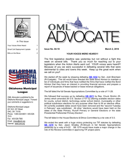 OML Advocate Legislative Bulletin 04-18
