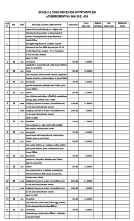 Schedule of Bid Prices for Invitation to Bid Advertisement No