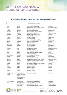 Nominees - Spirit of Catholic Education Awards 2020