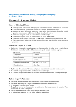 Chapter – 8 : Scope and Module