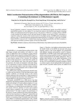 Bulk Coordination Polymerization of Dicyclopentadiene (DCPD) by Pd Complexes Containing Β-Ketoiminate Or Β-Diketiminate Ligands