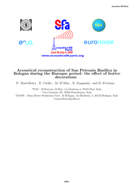 Acoustical Reconstruction of San Petronio Basilica in Bologna During the Baroque Period: the Eﬀect of Festive Decorations F