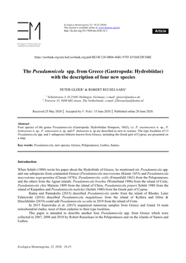 The Pseudamnicola Spp. from Greece (Gastropoda: Hydrobiidae) with the Description of Four New Species