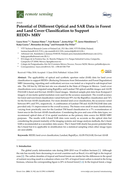 Potential of Different Optical and SAR Data in Forest and Land Cover Classiﬁcation to Support REDD+ MRV