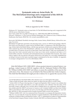 Systematic Notes on Asian Birds. 38. the Mcclelland Drawings and a Reappraisal of the 1835-36 Survey of the Birds of Assam