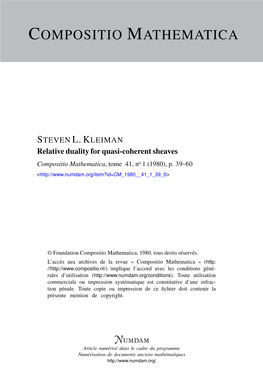 Relative Duality for Quasi-Coherent Sheaves Compositio Mathematica, Tome 41, No 1 (1980), P