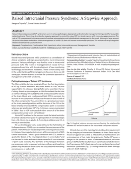 Raised Intracranial Pressure Syndrome: a Stepwise Approach Swagata Tripathy1, Suma Rabab Ahmad2