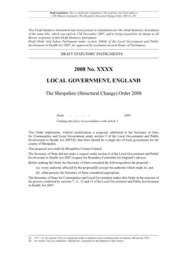 The Shropshire (Structural Change) Order 2008 No