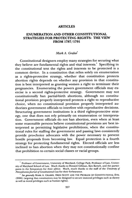 Enumeration and Other Constitutional Strategies for Protecting Rights: the View from 1787/1791