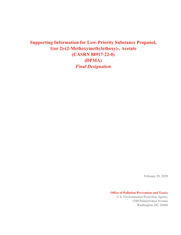 (2-Methoxymethylethoxy)-, Acetate (CASRN 88917-22-0) (DPMA) Final Designation