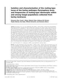 Isolation and Characterization of the Mating-Type Locus of the Barley