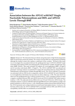Association Between the APOA2 Rs3813627 Single Nucleotide Polymorphism and HDL and APOA1 Levels Through BMI
