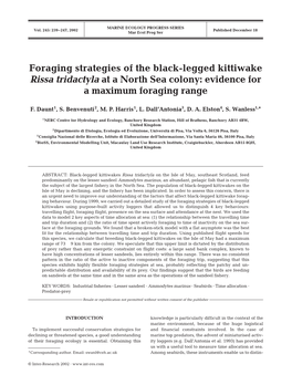 Foraging Strategies of the Black-Legged Kittiwake Rissa Tridactyla at a North Sea Colony: Evidence for a Maximum Foraging Range