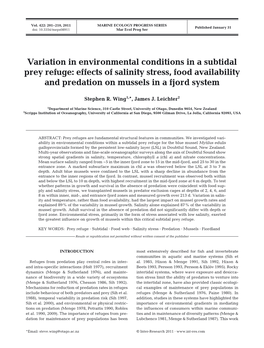 Variation in Environmental Conditions in a Subtidal Prey Refuge: Effects of Salinity Stress, Food Availability and Predation on Mussels in a Fjord System