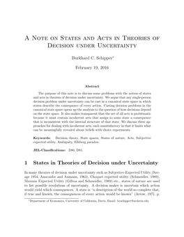 A Note on States and Acts in Theories of Decision Under Uncertainty