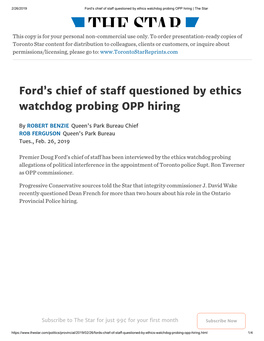 Ford's Chief of Staff Questioned by Ethics Watchdog Probing OPP Hiring