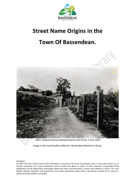 Street Name Origins in the Town of Bassendean