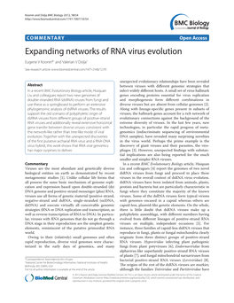 Expanding Networks of RNA Virus Evolution Eugene V Koonin*1 and Valerian V Dolja2