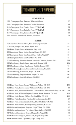 101 Champagne Brut Reserve, Billecart-Salmon 125 103 Champagne Brut Reserve, Charles Heidsieck 95 115 Champagne Brut Class