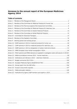 Annexes to the Annual Report of the European Medicines Agency 2014