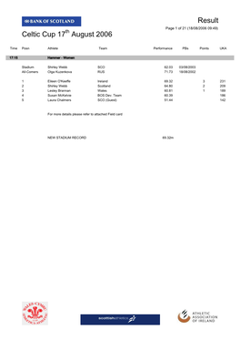 Celtic Cup 17Th August 2006 Result