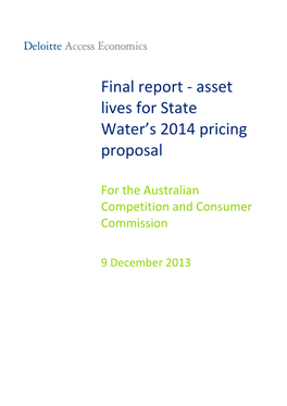 Final Report - Asset Lives for State Water’S 2014 Pricing Proposal