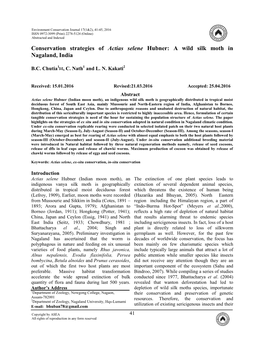 Conservation Strategies of Actias Selene Hubner: a Wild Silk Moth in Nagaland, India