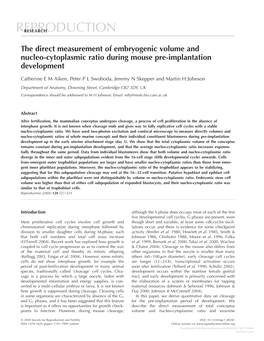 The Direct Measurement of Embryogenic Volume and Nucleo-Cytoplasmic Ratio During Mouse Pre-Implantation Development