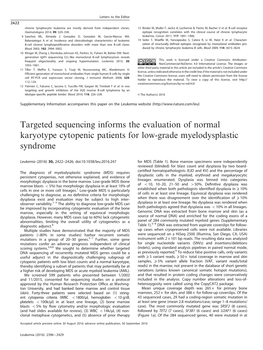 Targeted Sequencing Informs the Evaluation of Normal Karyotype Cytopenic Patients for Low-Grade Myelodysplastic Syndrome