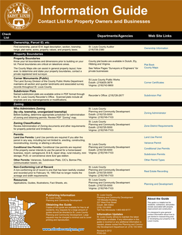 Information Guide Contact List for Property Owners and Businesses