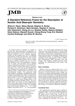 A Standard Reference Frame for the Description of Nucleic Acid Base-Pair Geometry Wilma K