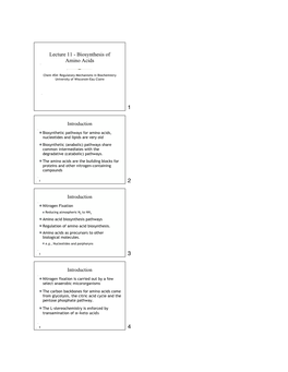 Lecture 11 - Biosynthesis of Amino Acids