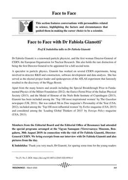 Face to Face Face to Face with Dr Fabiola Gianotti