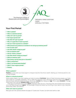 FAQ049 -- Your First Period