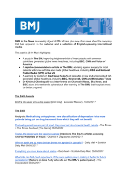 BMJ in the News Is a Weekly Digest of BMJ Stories, Plus Any Other News