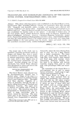 Dragonflies and Damselflies (Odonata) of the Grand River System, Northeastern Ohio, 1974-19781