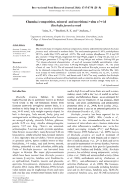 Chemical Composition, Mineral and Nutritional Value of Wild Bischofia Javanicaseed 1Indra, R., 1,2*Bachheti, R