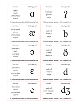 IPA Bingo Individual Symbols