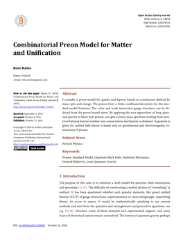 Combinatorial Preon Model for Matter and Unification