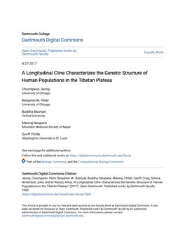 A Longitudinal Cline Characterizes the Genetic Structure of Human Populations in the Tibetan Plateau