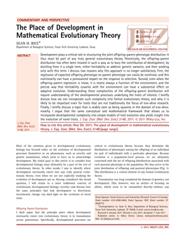 The Place of Development in Mathematical Evolutionary Theory SEAN H