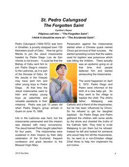 St. Pedro Calungsod the Forgotten Saint Cynthia L Reyes Filipinos Call Him – “The Forgotten Saint”