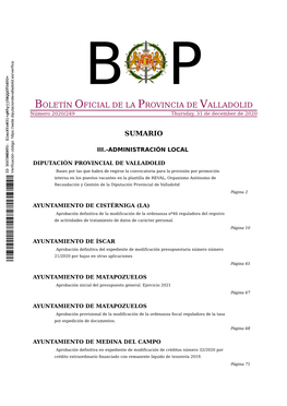 BOLETÍN OFICIAL DE LA PROVINCIA DE VALLADOLID Número 2020/249 Thursday, 31 De December De 2020