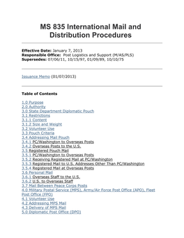 MS 835 International Mail and Distribution Procedures