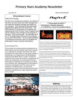 Primary Years Academy Newsletter