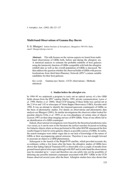 Multi-Band Observations of Gamma Ray Bursts