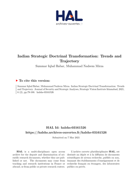 Indian Strategic Doctrinal Transformation: Trends and Trajectory Summar Iqbal Babar, Muhammad Nadeem Mirza